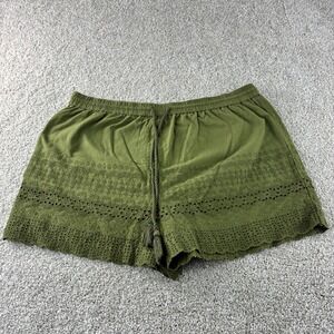 Faded Glory Olive Green Eyelet Short Womens Size 16 Cotton Blend Drawstring BOHO